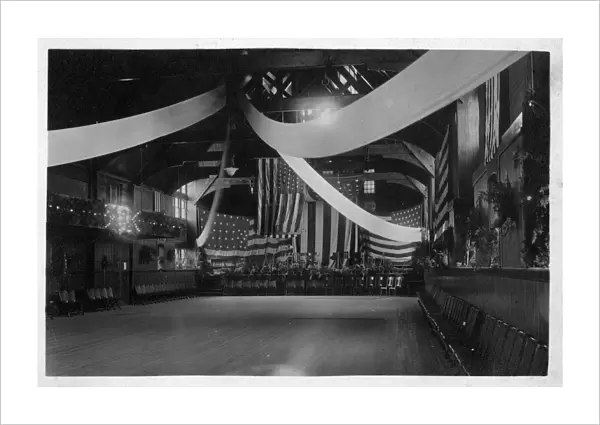DANCE HALL, c1930. An empty American dance hall before an event. Photo postcard