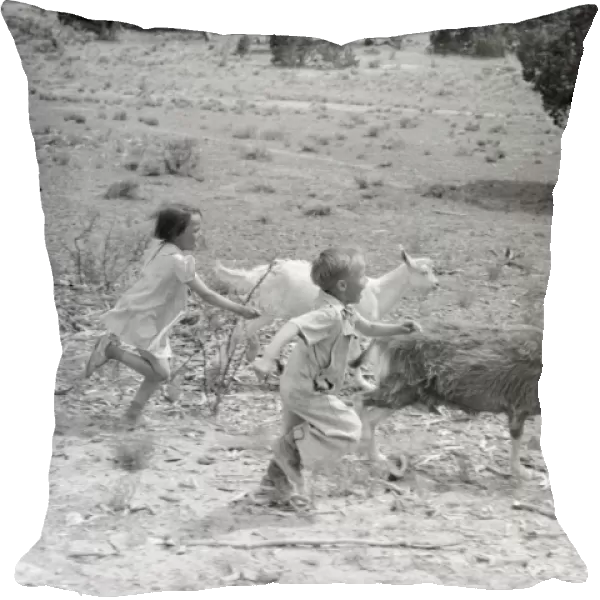 NEW MEXICO: CHILDREN, 1940. Children playing with goats in Pie Town, New Mexico