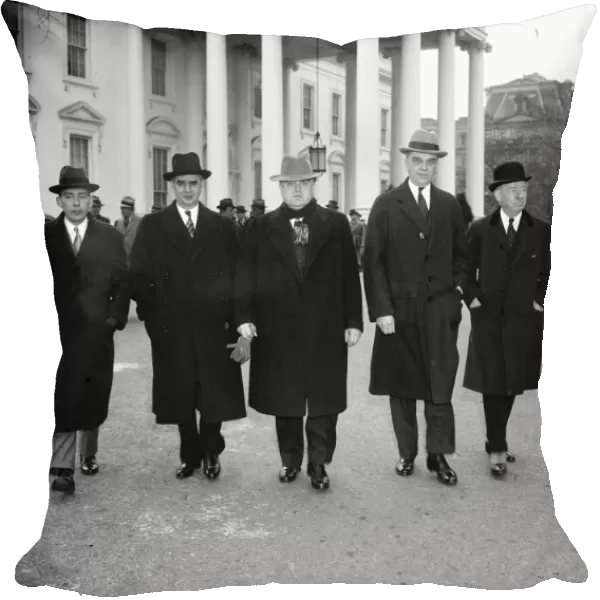 LABOR LEADERS, 1938. Group of labor and business leaders leaving the White House