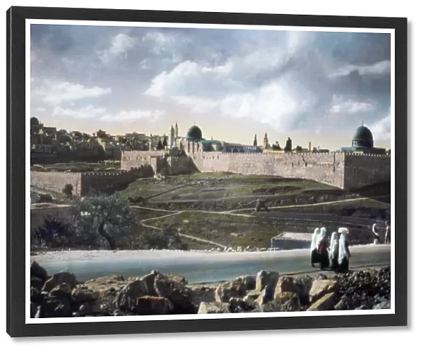 JERUSALEM: OLD CITY. View of Jerusalem from the Jericho Road. Hand-colored photograph