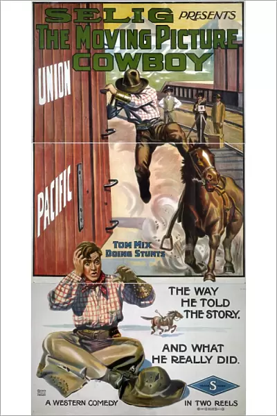 MOVING PICTURE COWBOY. Poster for The Moving Picture Cowboy featuring Tom Mix doing stunts