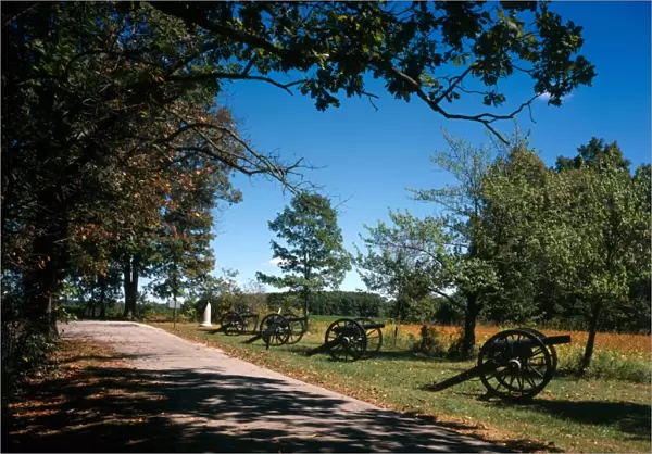 GETTYSBURG MILITARY PARK. Cannons on the East Cavalry Battlefield on Confederate