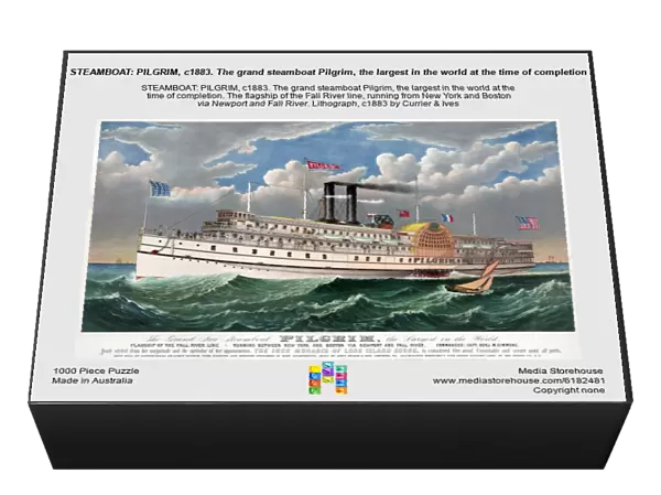 STEAMBOAT: PILGRIM, c1883. The grand steamboat Pilgrim, the largest in the world at the time of completion. The flagship of the Fall River line, running from New York and Boston via Newport and Fall River. Lithograph, c1883 by Currier & Ives