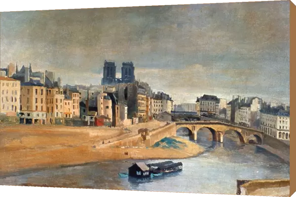 COROT: ORFEVRES QUAI. The Quai in Orfevres and the St. Michel Bridge. Oil on canvas by Jean-Baptiste Camille Corot, 1833