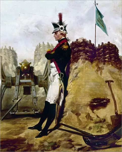ALEXANDER HAMILTON (1755-1804). American lawyer and statesman. Hamilton as a colonel of the New York Artillery during the siege of Yorktown, Virginia, 1781. Oil on canvas, 19th century, by Alonzo Chappel