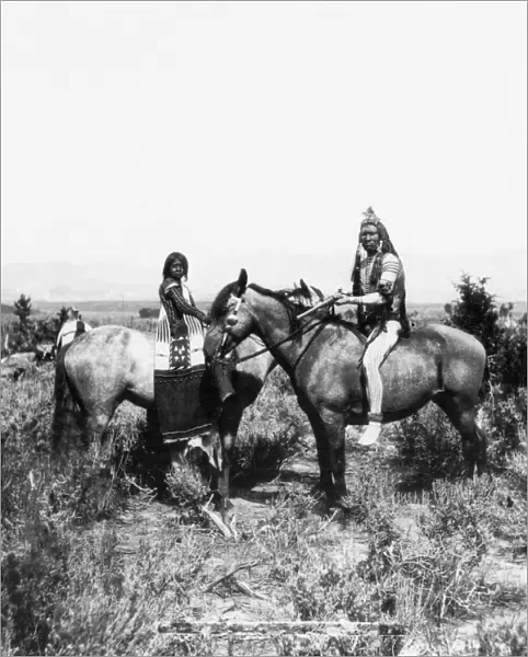 NATIVE AMERICANS: UTE WARRIOR, 1871. Ute boy and warrior in the Uinta mountain range of the Rocky Mountains. Photograph, July 1871, by E. O. Beaman on John Wesley Powells survey of the Rocky Mountains