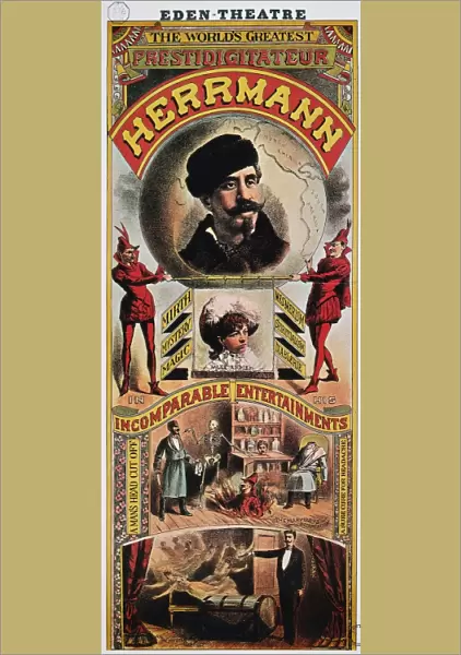 HERRMANN: POSTER c1880. American or English poster of magician Alexander Herrmann (1844-1896), featuring his wife and assistant, Adelaide, as Mlle Addie
