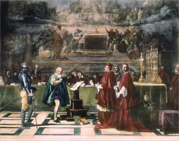 GALILEO GALILEI (1564-1642). Galileo before the Holy Office in 1633. After the painting, 1847, by Tony Robert-Fleury