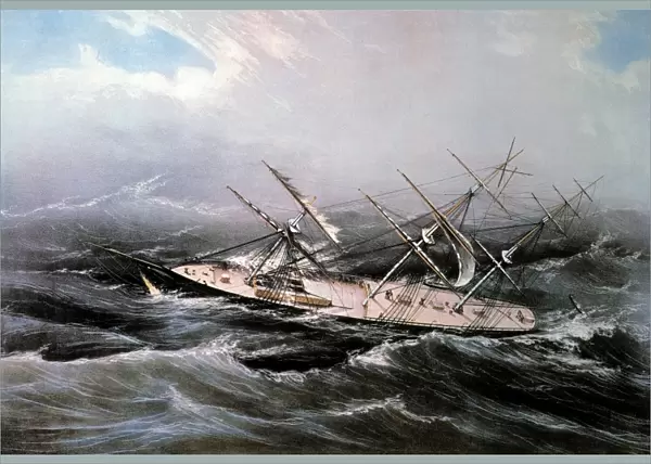 CLIPPER SHIP COMET, 1855. Of New York, in a hurricane off Bermuda: lithograph by Nathaniel Currier