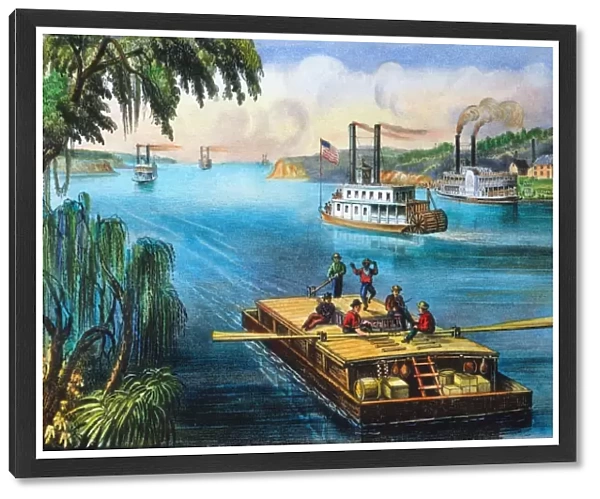 RIVER LIFE, 1870. Bound Down the River. Lithograph, 1870, by Currier & Ives