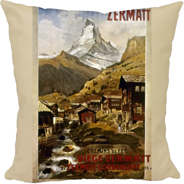 SWISS TRAVEL POSTER, 1898. Poster for the Visp-Zermatt Railroad, Switzerland, 1898