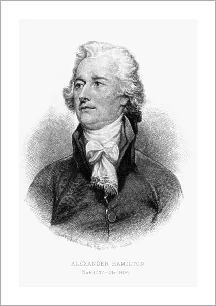 ALEXANDER HAMILTON (1755-1804). American lawyer and statesman. Etching, 1888, by Albert Rosenthal after a painting by John Trumbull