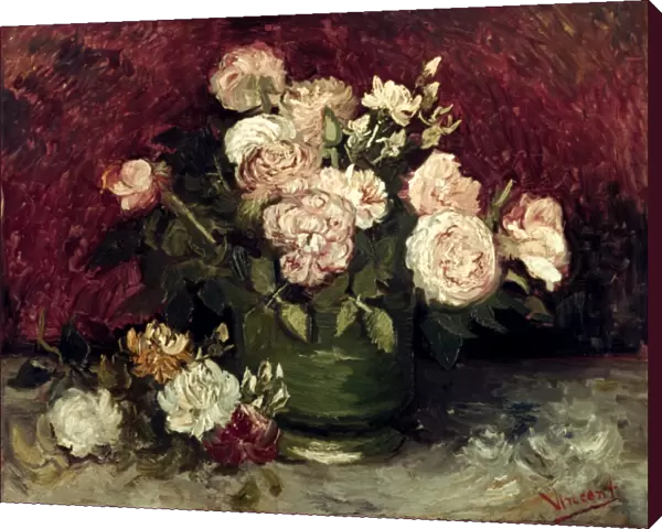 VAN GOGH: ROSES, 1886. Roses in a green vase. Canvas, autumn 1886, by Vincent Van Gogh