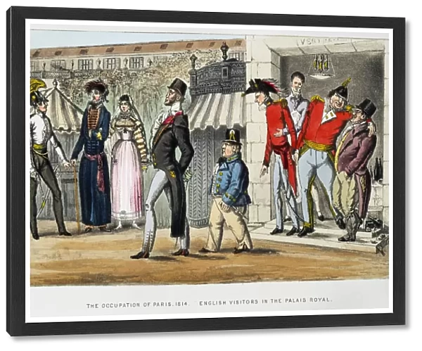 PARIS OCCUPATION, 1814. The Occupation of Paris, 1814. English Visitor in the Palais Royal, from a French point of view. Satirical 19th century English aquatint