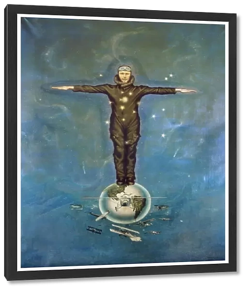 CHARLES LINDBERGH (1902-1974). American aviator. Lindbergh Atop the World. Oil painting by Theodore LaBonte, 1928
