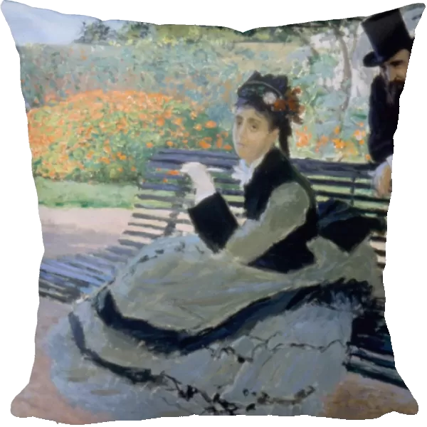 MONET: GARDEN BENCH, 1873. Claude Monet: Camille Monet on a Garden Bench. Oil on canvas, 1873
