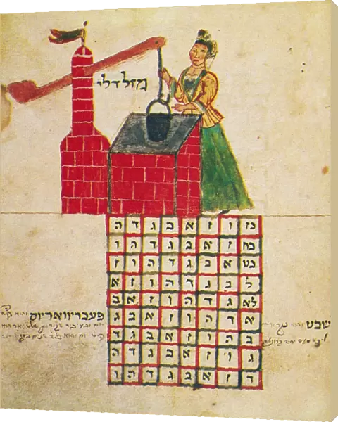 ZODIAC: AQUARIUS, 1716. Drawing from a Hebrew book on the Jewish calendar, Sefer Evronot, Halberstadt, Germany, 1716
