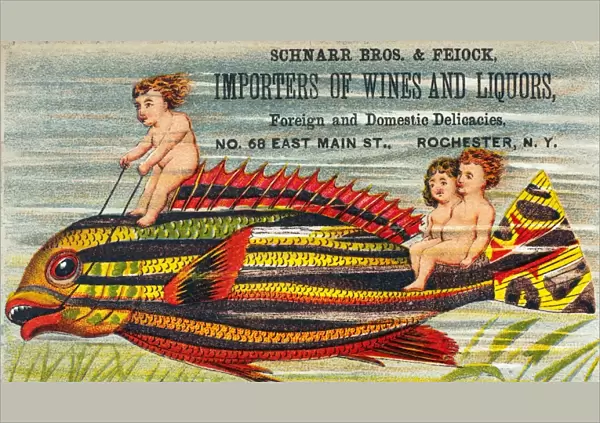 LIQUOR TRADE CARD, c1890. Schnarr Brothers & Feiock, importers of wines and liquors, Rochester, New York. American merchants trade card, c1890
