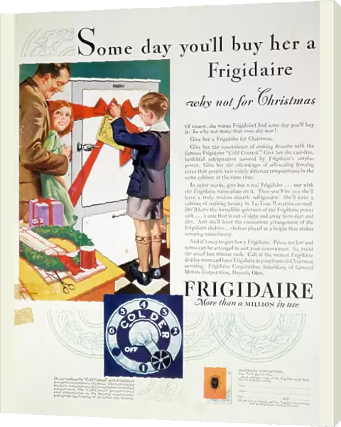 REFRIGERATOR AD, 1929. Frigidaire advertisement from an American magazine, 1929
