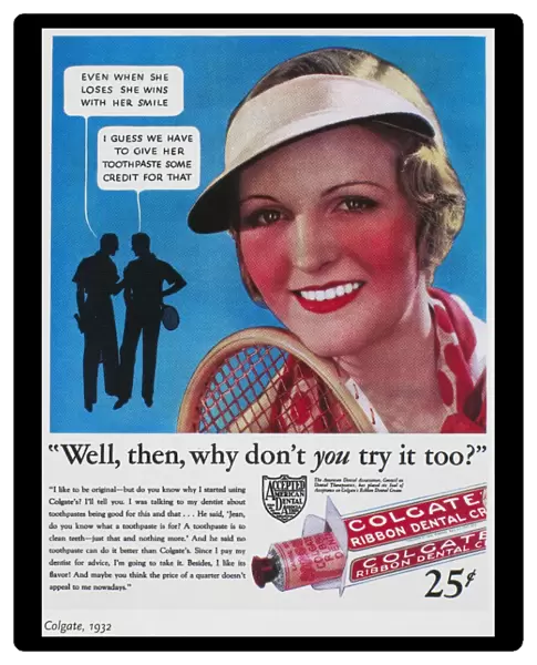 TOOTHPASTE AD, 1932. American magazine advertisement, 1932, for Colgate toothpaste