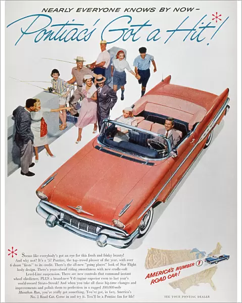 PONTIAC ADVERTISEMENT 1957. Pontiac automobile advertisement from an American magazine, 1957