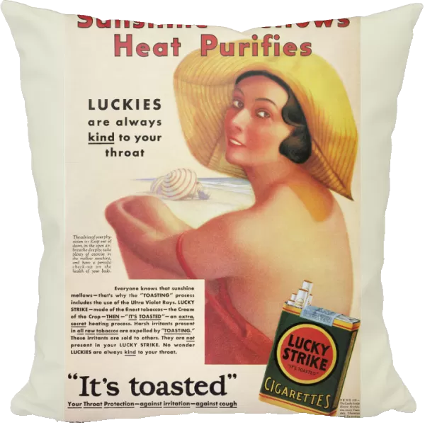 LUCKY STRIKE CIGARETTE AD. Sunshine Mellows - Heat Purifies : American magazine advertisement, 1931, for Lucky Strike cigarettes