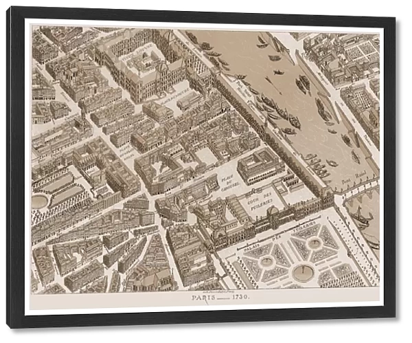 FRANCE: MAP OF PARIS, 1730. A partial view of Paris as it appeared in 1730. Lithograph, French, 19th century