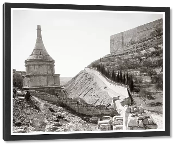 JERUSALEM: ABSALOMs PILLAR. Absaloms Pillar and the city wall of Jerusalem. Photograph, early 20th century