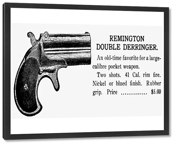 REMINGTON DOUBLE DERRINGER. American advertisement for the Remington Double Derringer. Line engraving, early 20th century