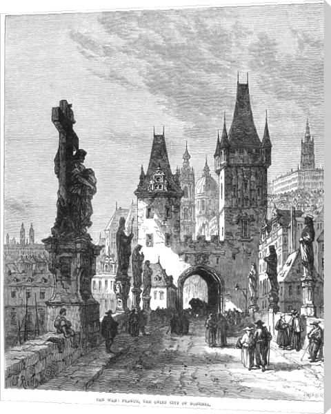 PRAGUE: CHARLES BRIDGE. Wood engraving, English, 1866