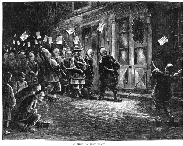 CHINESE IMMIGRANTS, 1877. Chinese Lantern Feast. Wood engraving, American, 1877