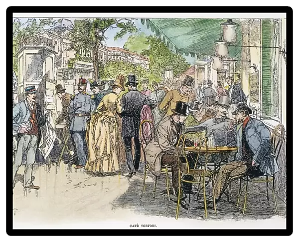 CAFE: PARIS, 1888. Cafe Tortoni, Paris, France: line engraving, 1888