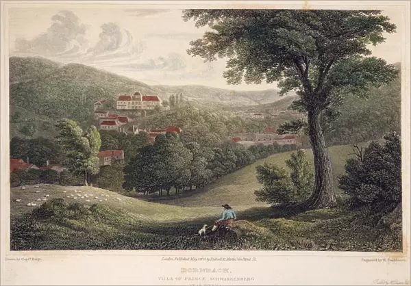 AUSTRIA, 1822. A view of Dornbach, near Vienna, Austria: steel engraving, 1822, after Robert Batty