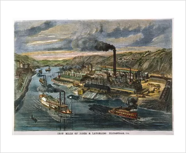 JONES  /  LAUGHLIN IRON WORKS in Pittsburgh, Pennsylvania. Line engraving, 1869