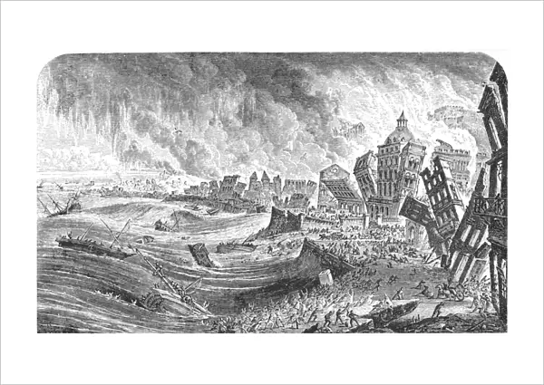 PORTUGAL EARTHQUAKE, 1755. The great earthquake at Lisbon, Portugal, 1 November 1755: contemporary engraving