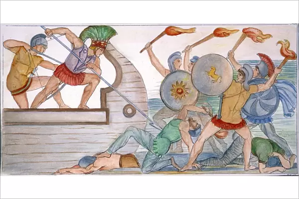 AJAX: TROJAN WAR. Ajax defends the Greek ships against the Trojans: line engraving, 1793, after John Flaxman for Homers Iliad