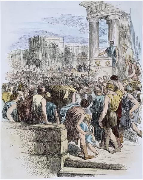 SHAKESPEARE: JULIUS CAESAR. Marcus Junius Brutus addressing the citizens of Rome in Act III, scene 2 of William Shakespeares Julius Caesar. Engraving after Sir John Gilbert