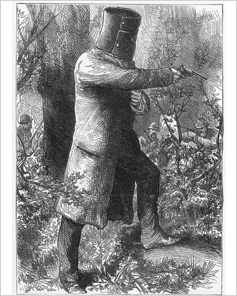EDWARD ( NED ) KELLY (1855-1880). Australian bandit. Kelly shown wearing his homemade armor shortly before his capture: line engraving, 1880