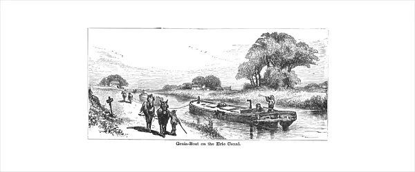 GRAIN BARGE, 19th CENTURY. A grain barge on the Erie Canal. Wood engraving, American, 19th century