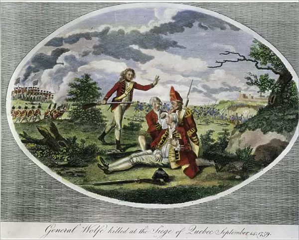QUEBEC: WOLFEs DEATH. General Wolfe killed at the Siege of Quebec, 1759. English copper engraving, 1792