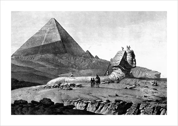 FRENCH IN EGYPT, 1799. Napoleon and members of his expedition at Giza, 1799: line engraving from Description de l Egypte, Paris, 1809-1828