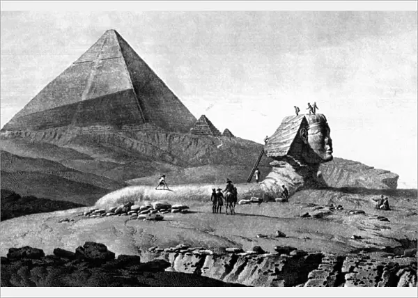 FRENCH IN EGYPT, 1799. Napoleon and members of his expedition at Giza, 1799: line engraving from Description de l Egypte, Paris, 1809-1828
