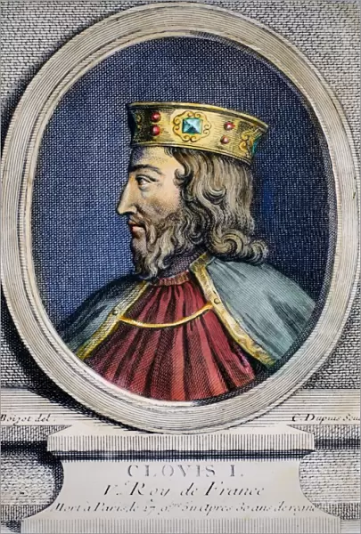 CLOVIS (c466-511). King of the Salian Franks, 481-511. Copper engraving, French, 18th century