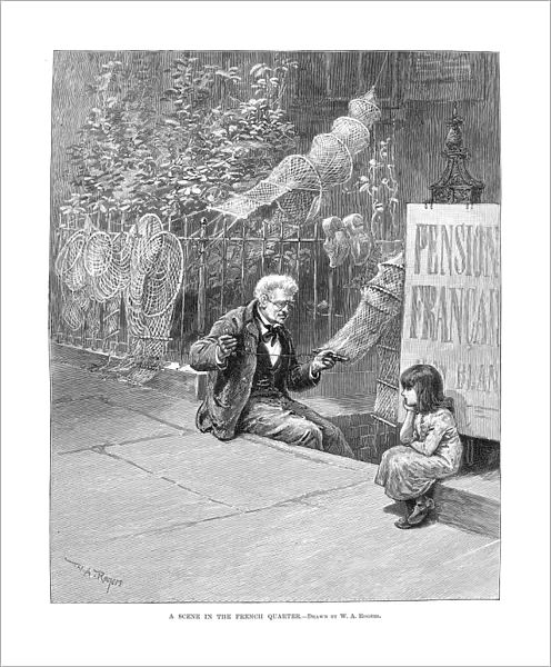 FRENCH IMMIGRANTS, 1889. A scene in the French quarter of New York City. Line engraving, 1889