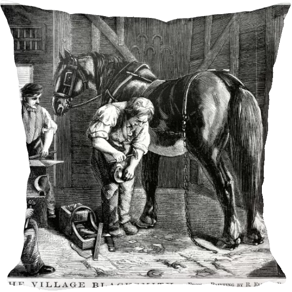 THE VILLAGE BLACKSMITH. American line engraving, 1862, after a painting by Richard Elmore
