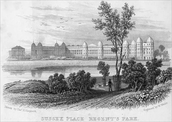 LONDON: REGENTs PARK. Sussex Place, Regents Park. Steel engraving, English, 1827