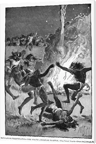 GHOST DANCE, c1888. Barbarism Illustrated: The North American Manner. Contemporary depiction of the Ghost Dance, drawn by John Steeple Davis. Wood engraving, c1888