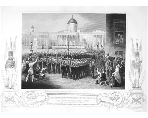 CRIMEAN WAR: SOLDIERS. Departure of the British Grenadier Guards for the Crimea. Steel engraving, 1850s