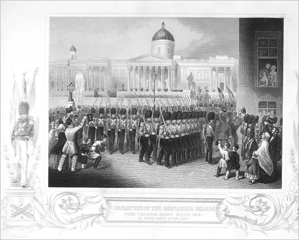 CRIMEAN WAR: SOLDIERS. Departure of the British Grenadier Guards for the Crimea. Steel engraving, 1850s