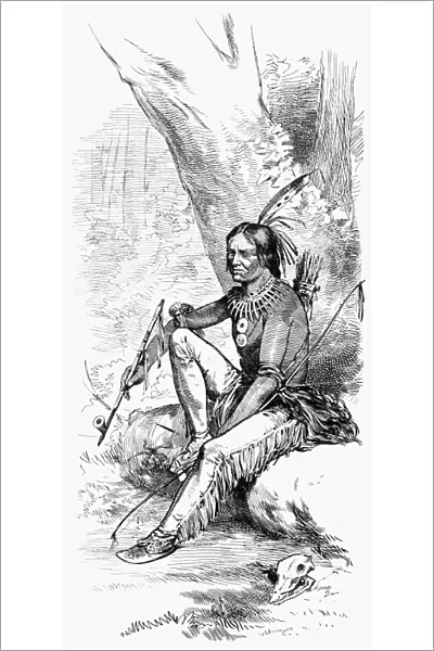 NATIVE AMERICAN WITH PIPE. Wood engraving, American, 1876